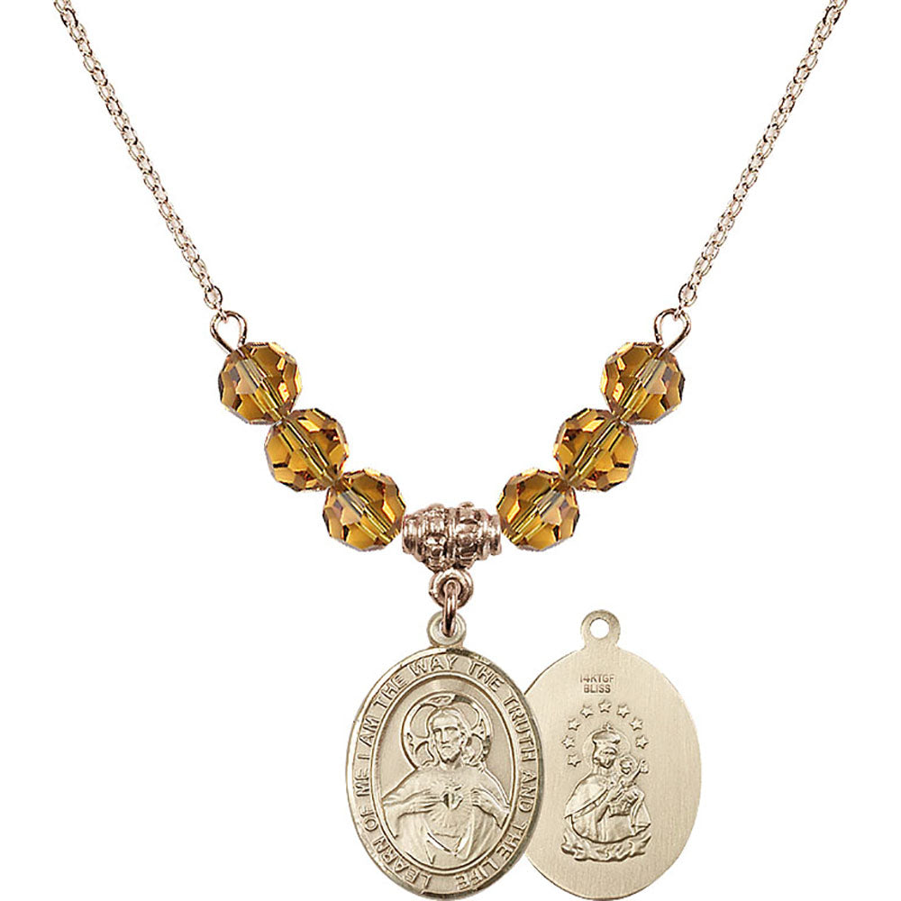 14kt Gold Filled Scapular Birthstone Necklace with Topaz Beads - 8098