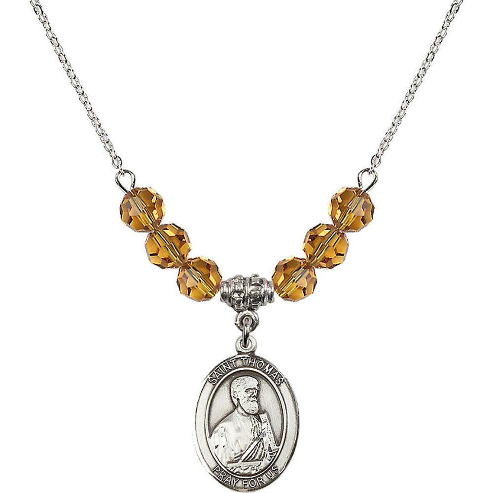 Sterling Silver Saint Thomas the Apostle Birthstone Necklace with Topaz Beads - 8107
