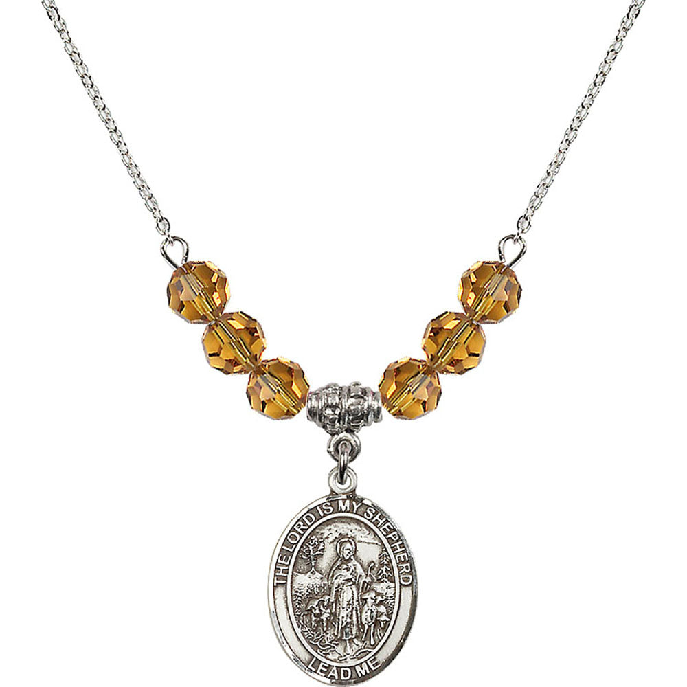 Sterling Silver Lord Is My Shepherd Birthstone Necklace with Topaz Beads - 8119