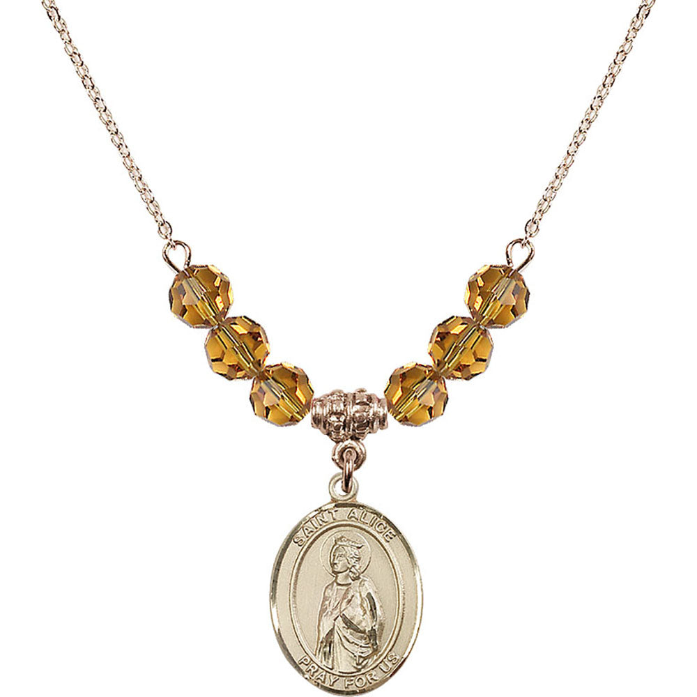 14kt Gold Filled Saint Alice Birthstone Necklace with Topaz Beads - 8248