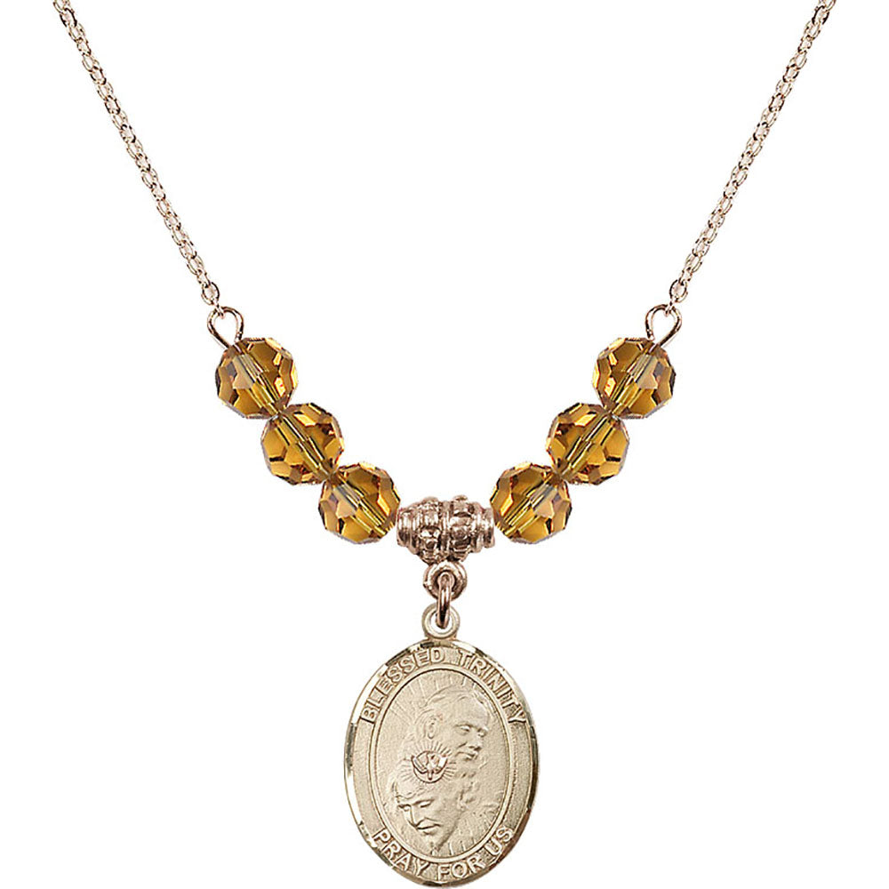 14kt Gold Filled Blessed Trinity Birthstone Necklace with Topaz Beads - 8249