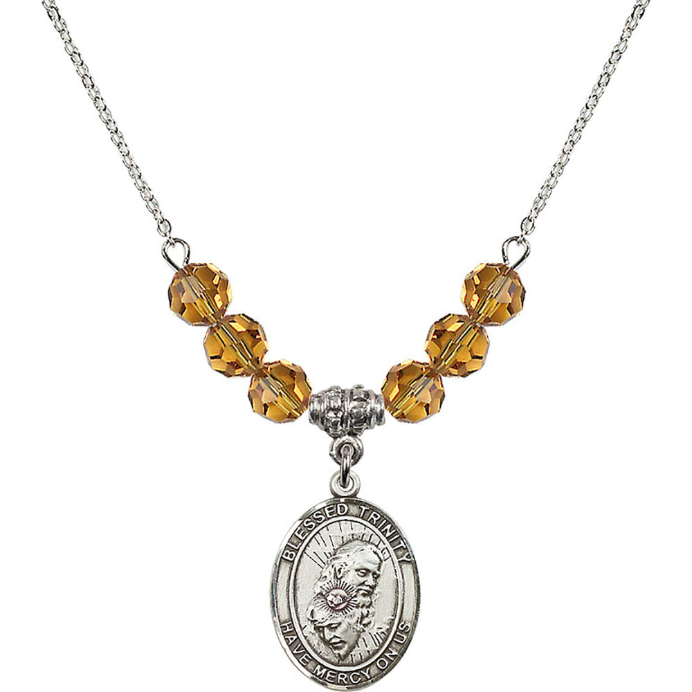 Sterling Silver Blessed Trinity Birthstone Necklace with Topaz Beads - 8249