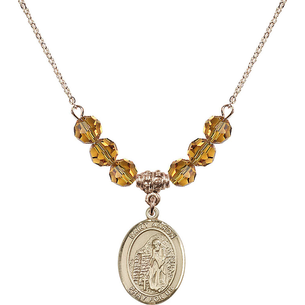 14kt Gold Filled Saint Aaron Birthstone Necklace with Topaz Beads - 8254