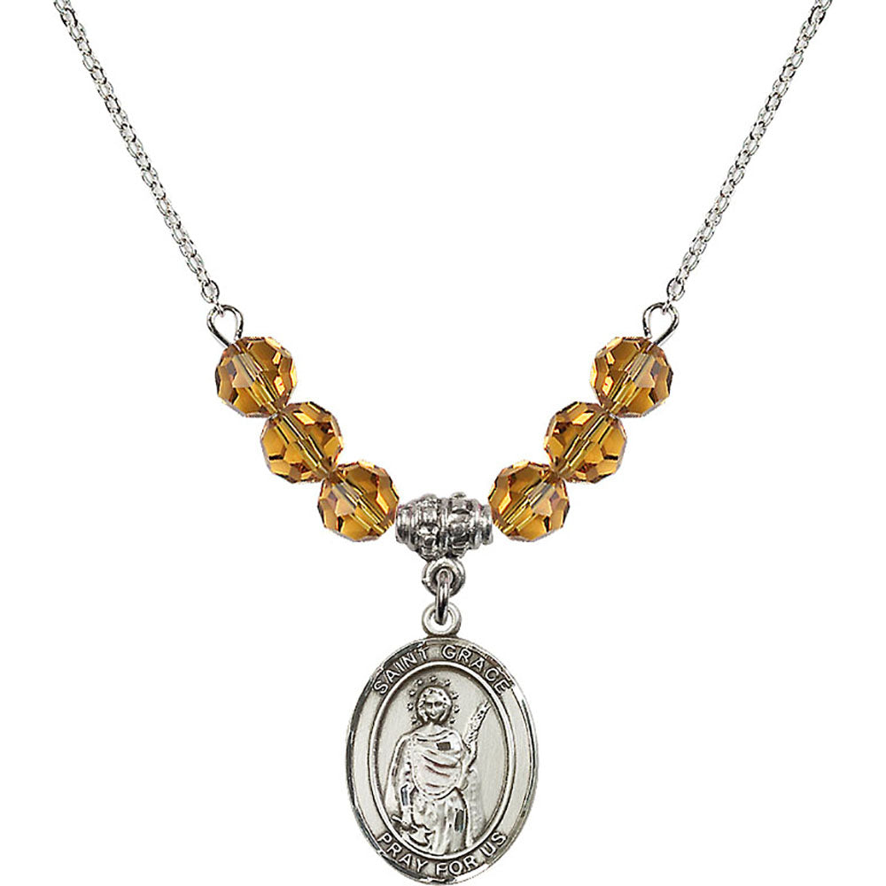 Sterling Silver Saint Grace Birthstone Necklace with Topaz Beads - 8255