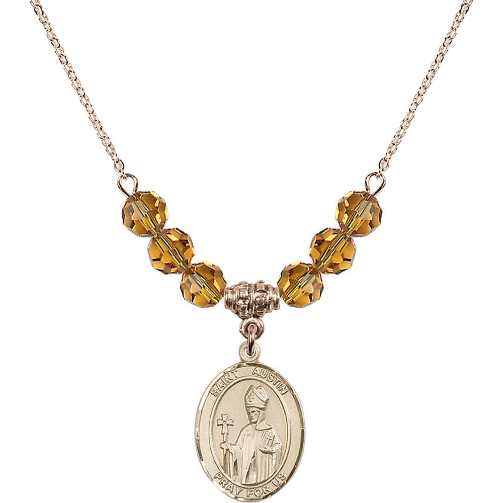 14kt Gold Filled Saint Austin Birthstone Necklace with Topaz Beads - 8256