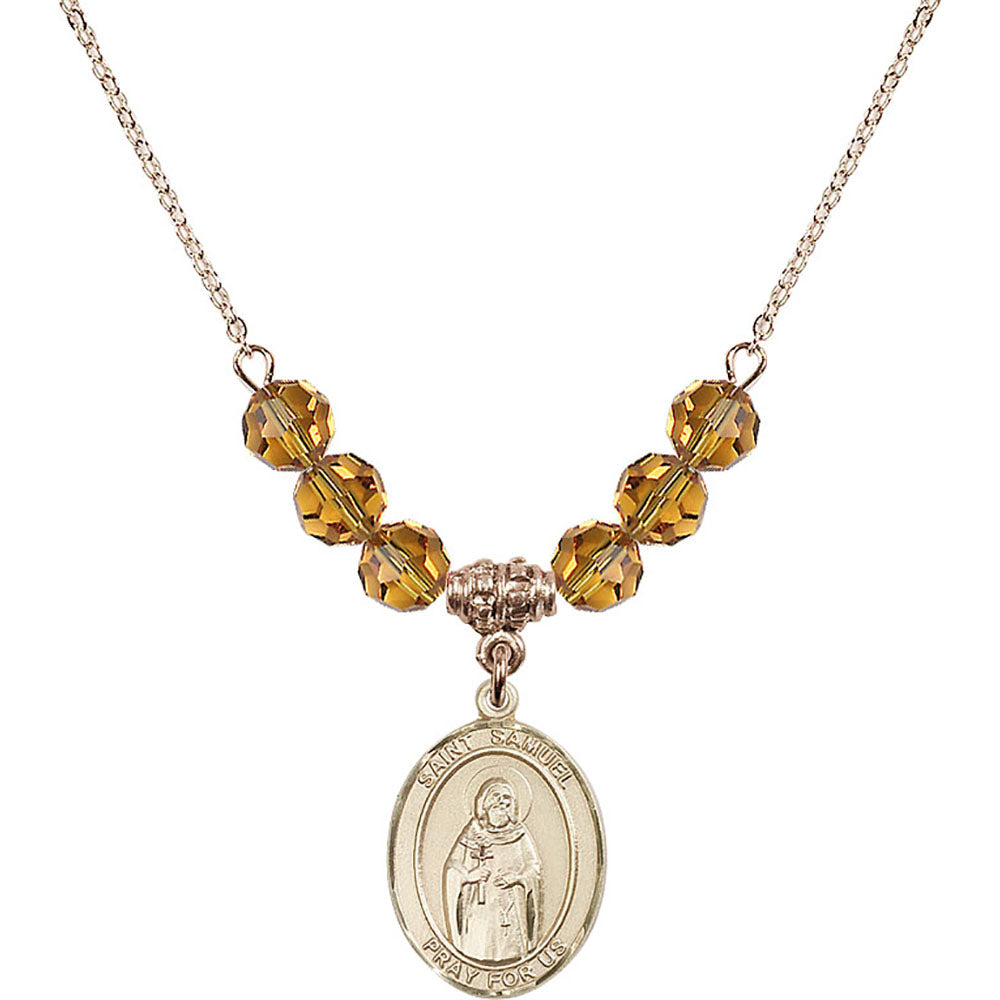 14kt Gold Filled Saint Samuel Birthstone Necklace with Topaz Beads - 8259
