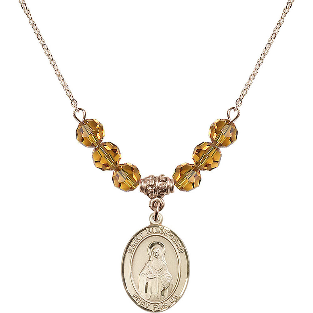 14kt Gold Filled Saint Hildegard von Bingen Birthstone Necklace with Topaz Beads - 8260