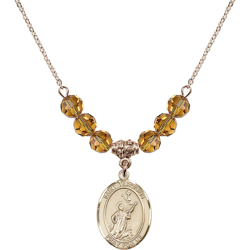 14kt Gold Filled Saint Tarcisius Birthstone Necklace with Topaz Beads - 8261