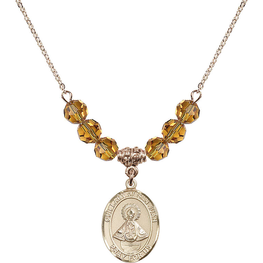 14kt Gold Filled Our Lady of San Juan Birthstone Necklace with Topaz Beads - 8263