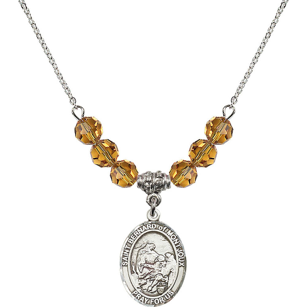 Sterling Silver Saint Bernard of Montjoux Birthstone Necklace with Topaz Beads - 8264