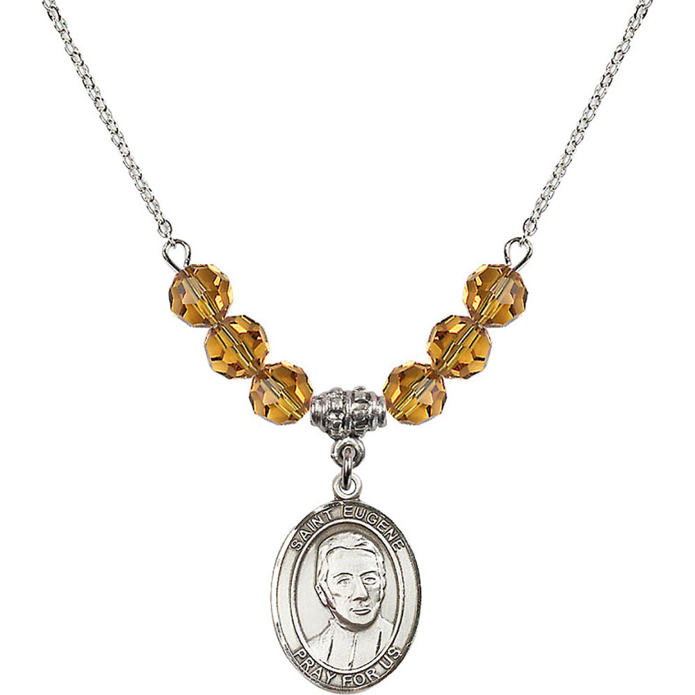 Sterling Silver Saint Eugene de Mazenod Birthstone Necklace with Topaz Beads - 8266