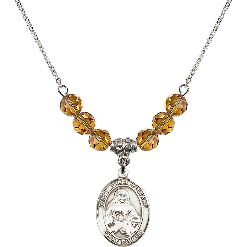 Sterling Silver Saint Julia Billiart Birthstone Necklace with Topaz Beads - 8267
