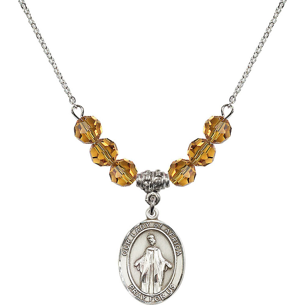 Sterling Silver Our Lady of Africa Birthstone Necklace with Topaz Beads - 8269