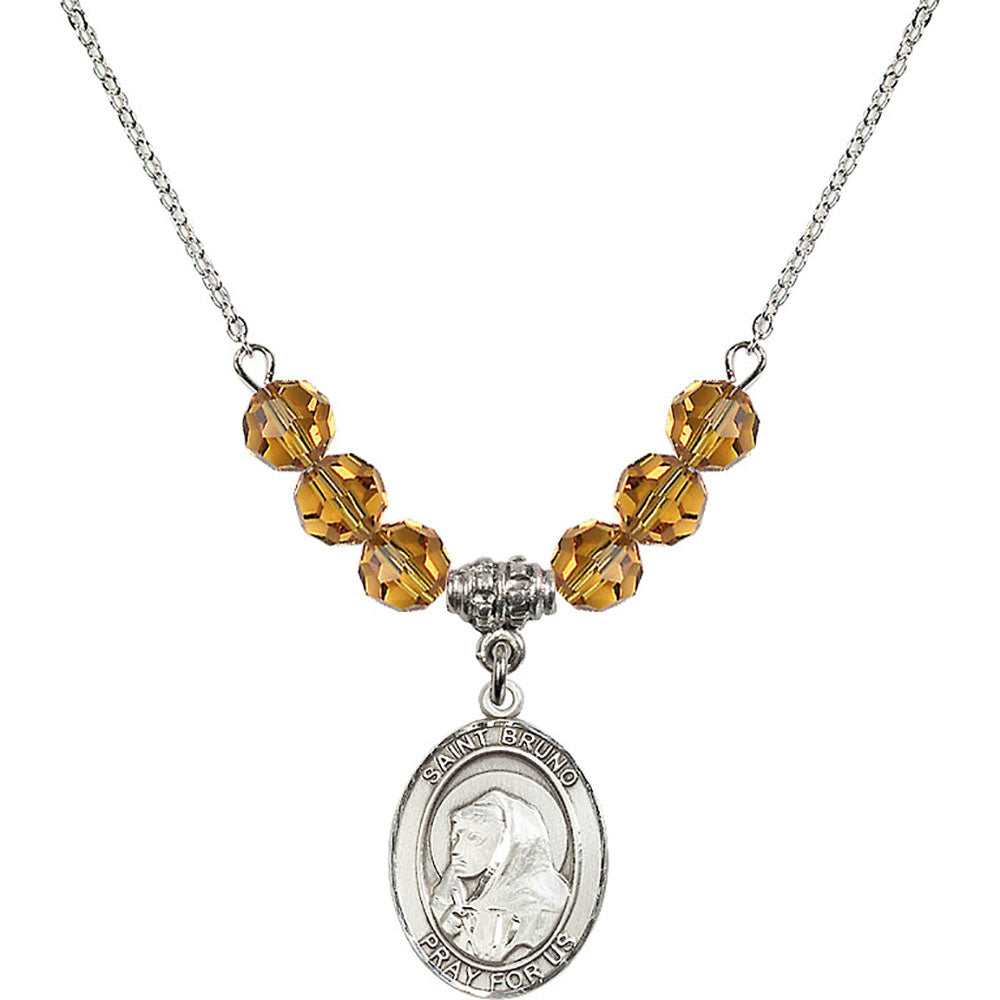 Sterling Silver Saint Bruno Birthstone Necklace with Topaz Beads - 8270