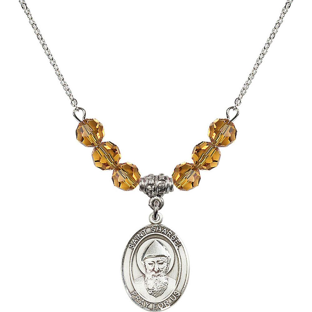 Sterling Silver Saint Sharbel Birthstone Necklace with Topaz Beads - 8271