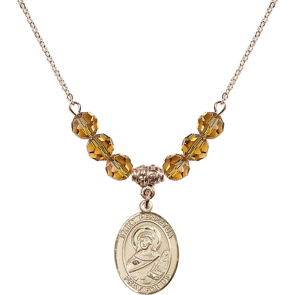 14kt Gold Filled Saint Perpetua Birthstone Necklace with Topaz Beads - 8272