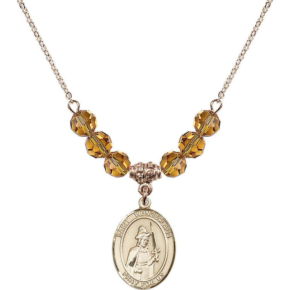 14kt Gold Filled Saint Wenceslaus Birthstone Necklace with Topaz Beads - 8273