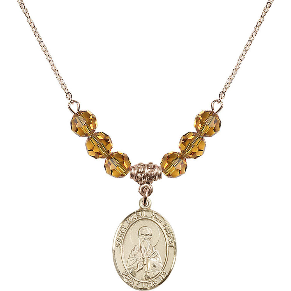 14kt Gold Filled Saint Basil the Great Birthstone Necklace with Topaz Beads - 8275