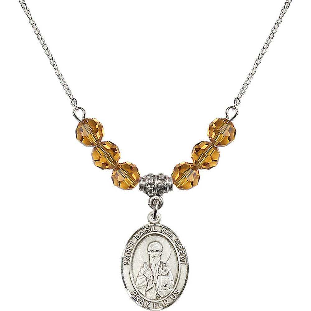 Sterling Silver Saint Basil the Great Birthstone Necklace with Topaz Beads - 8275
