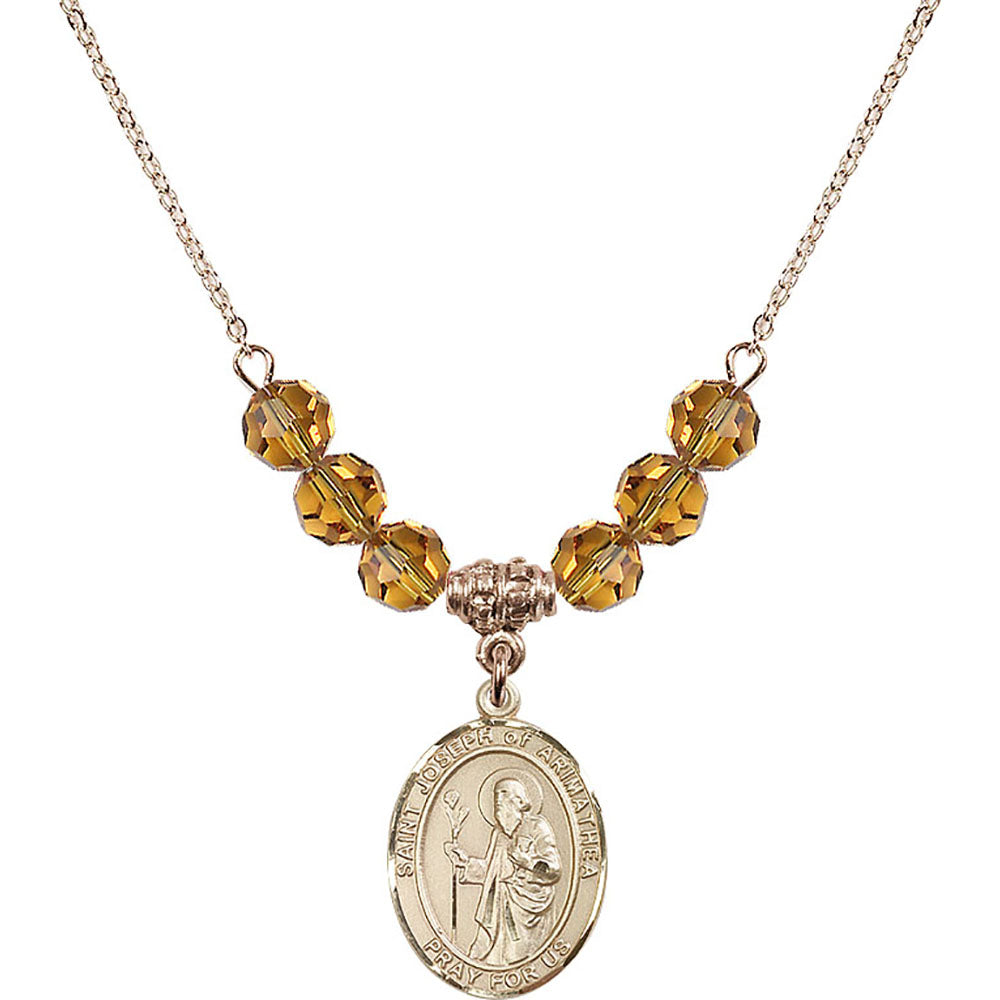 14kt Gold Filled Saint Joseph of Arimathea Birthstone Necklace with Topaz Beads - 8300