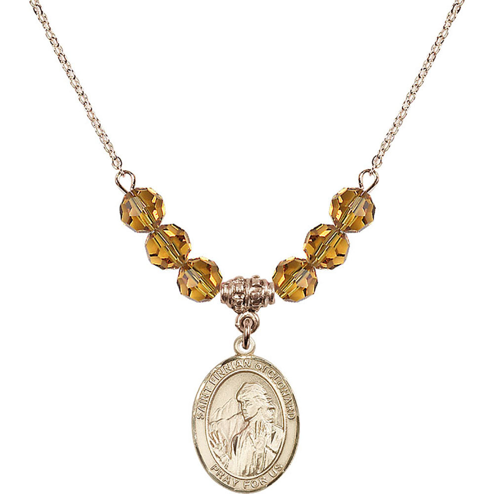 14kt Gold Filled Saint Finnian of Clonard Birthstone Necklace with Topaz Beads - 8308