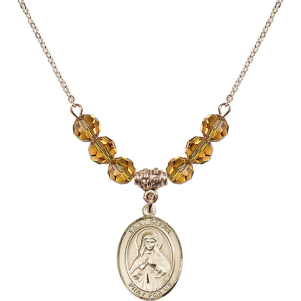 14kt Gold Filled Saint Olivia Birthstone Necklace with Topaz Beads - 8312