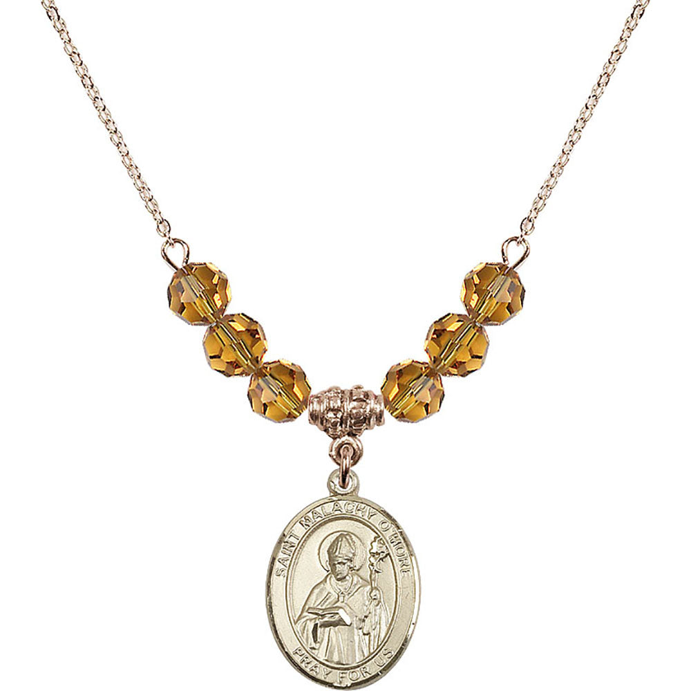 14kt Gold Filled Saint Malachy O'More Birthstone Necklace with Topaz Beads - 8316