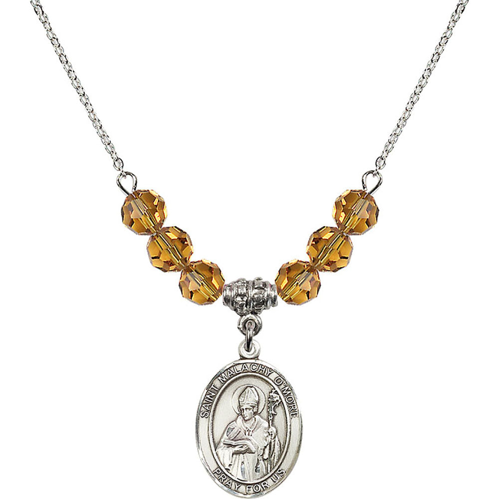 Sterling Silver Saint Malachy O'More Birthstone Necklace with Topaz Beads - 8316
