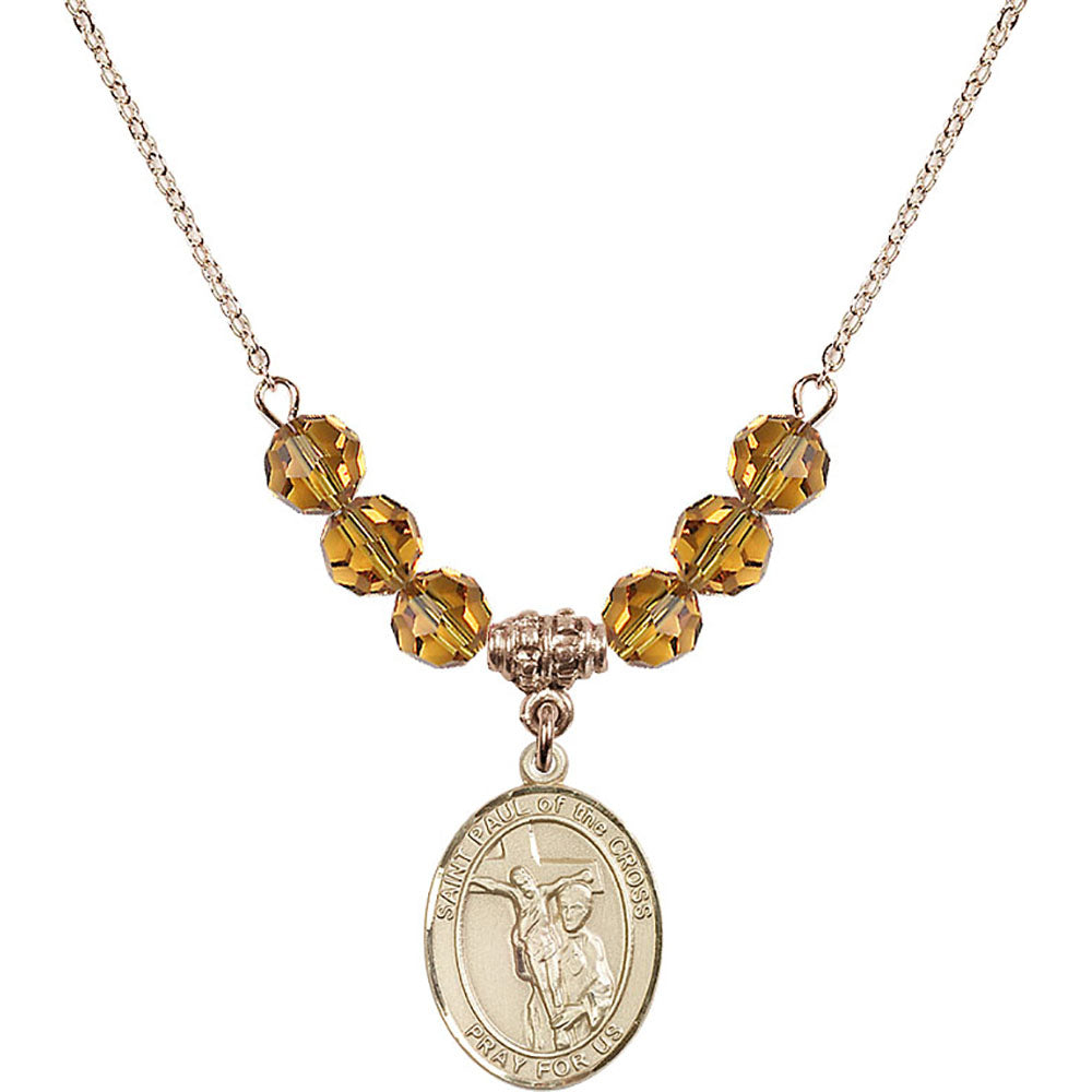14kt Gold Filled Saint Paul of the Cross Birthstone Necklace with Topaz Beads - 8318