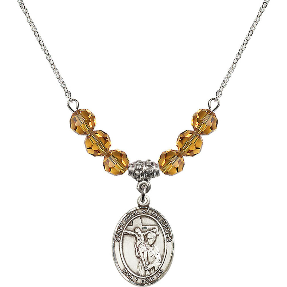Sterling Silver Saint Paul of the Cross Birthstone Necklace with Topaz Beads - 8318