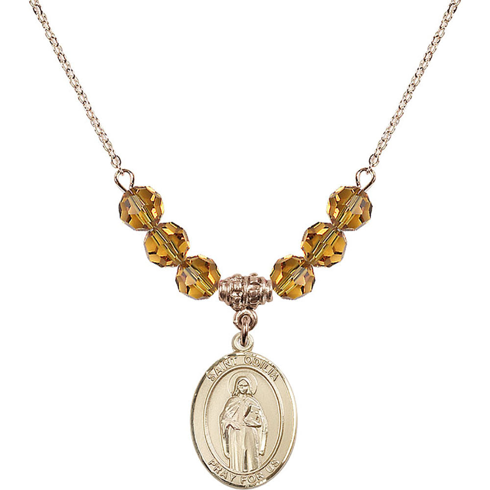 14kt Gold Filled Saint Odilia Birthstone Necklace with Topaz Beads - 8319