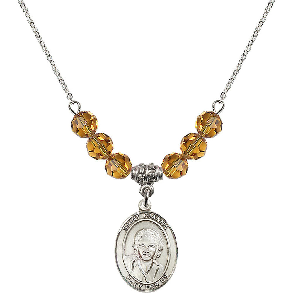 Sterling Silver Saint Gianna Beretta Molla Birthstone Necklace with Topaz Beads - 8322