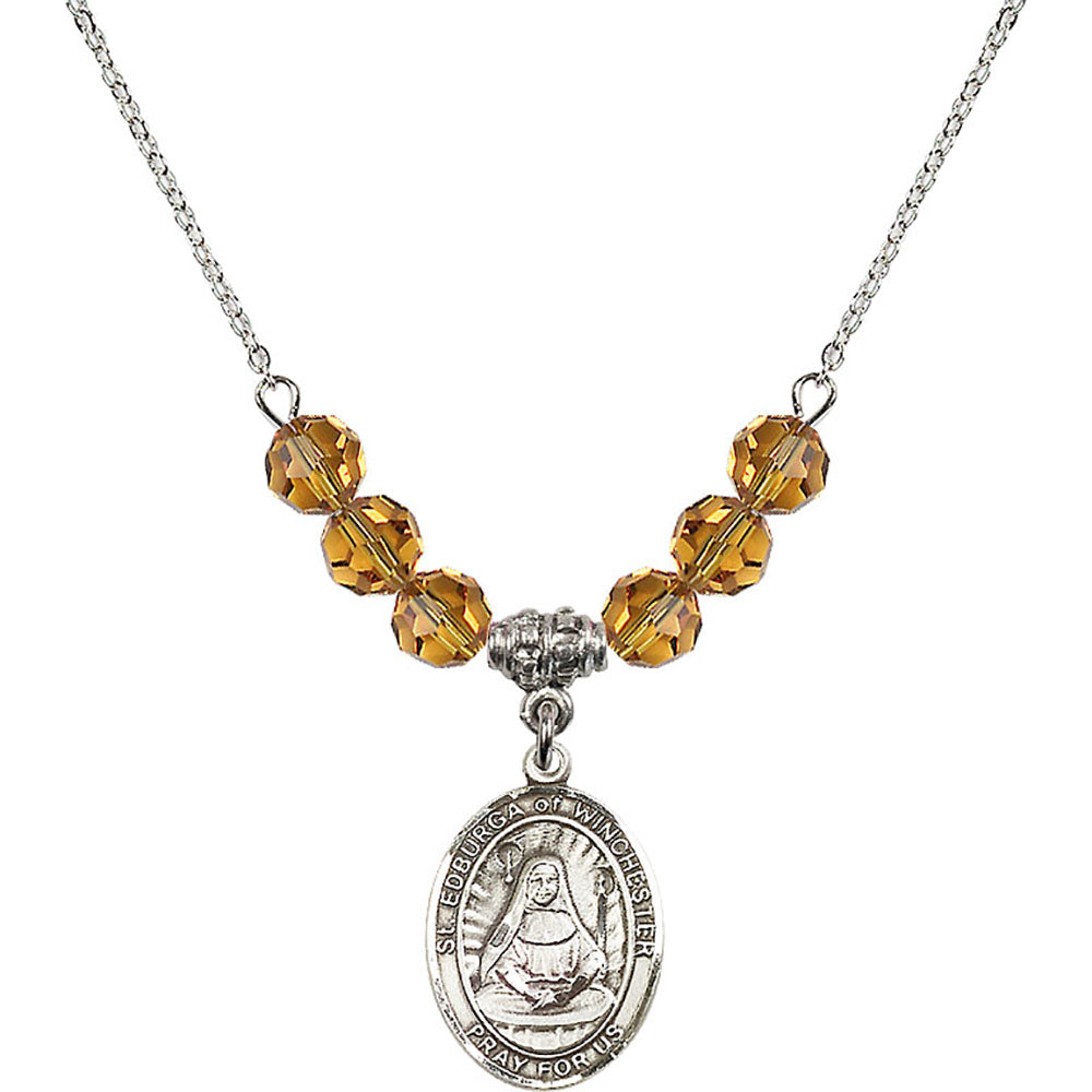 Sterling Silver Saint Edburga of Winchester Birthstone Necklace with Topaz Beads - 8324