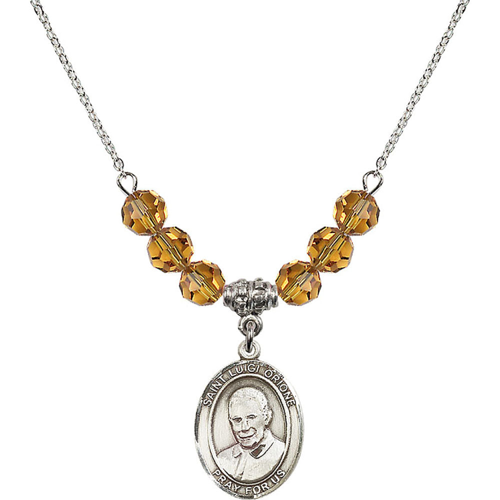 Sterling Silver Saint Luigi Orione Birthstone Necklace with Topaz Beads - 8326