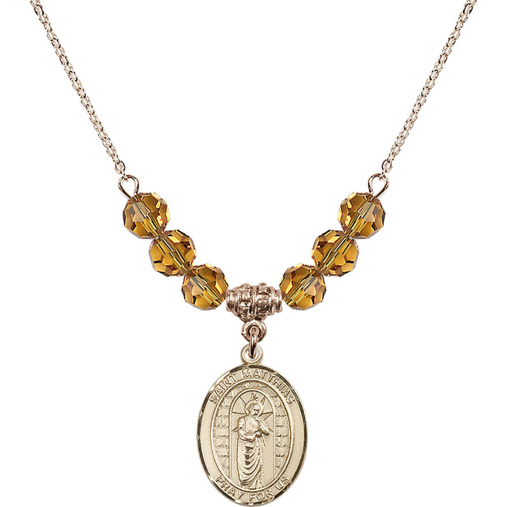 14kt Gold Filled Saint Matthias the Apostle Birthstone Necklace with Topaz Beads - 8331