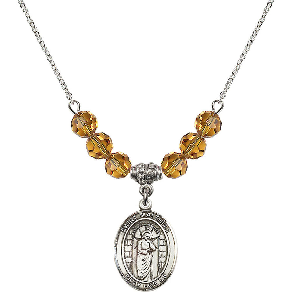 Sterling Silver Saint Matthias the Apostle Birthstone Necklace with Topaz Beads - 8331
