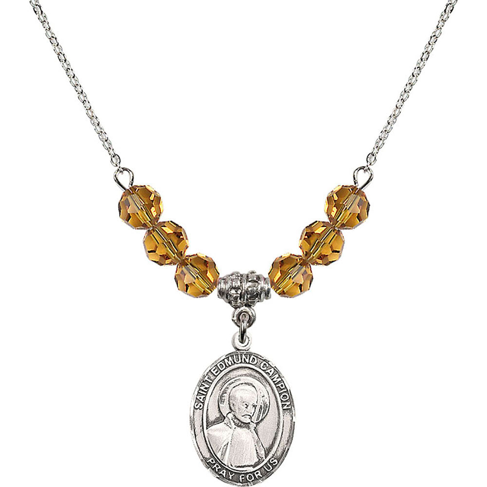 Sterling Silver Saint Edmund Campion Birthstone Necklace with Topaz Beads - 8333