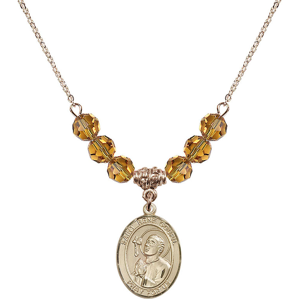 14kt Gold Filled Saint Rene Goupil Birthstone Necklace with Topaz Beads - 8334