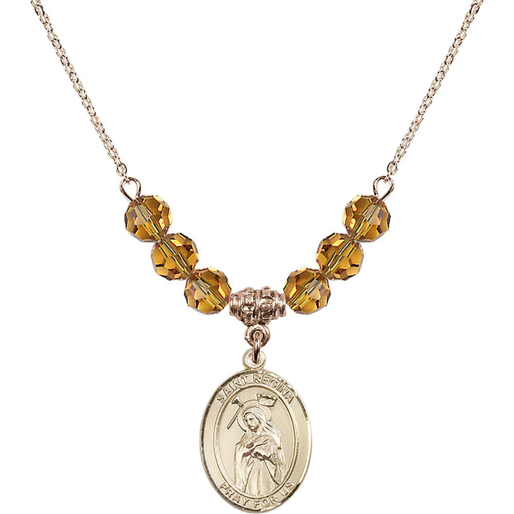 14kt Gold Filled Saint Regina Birthstone Necklace with Topaz Beads - 8335