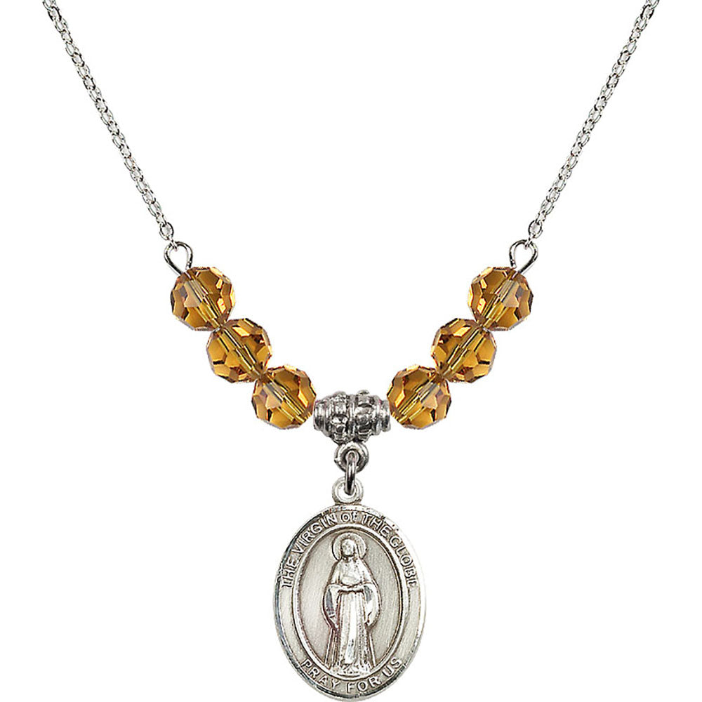 Sterling Silver Virgin of the Globe Birthstone Necklace with Topaz Beads - 8345