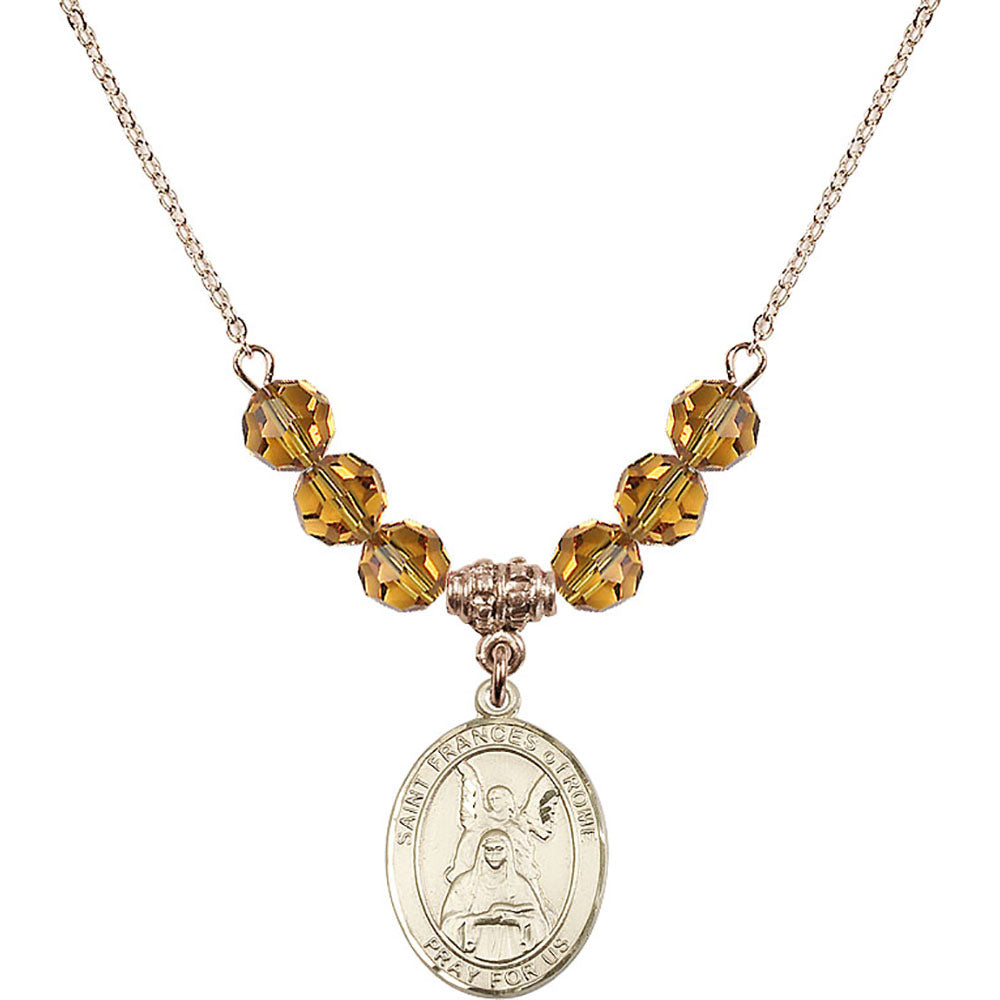 14kt Gold Filled Saint Frances of Rome Birthstone Necklace with Topaz Beads - 8365