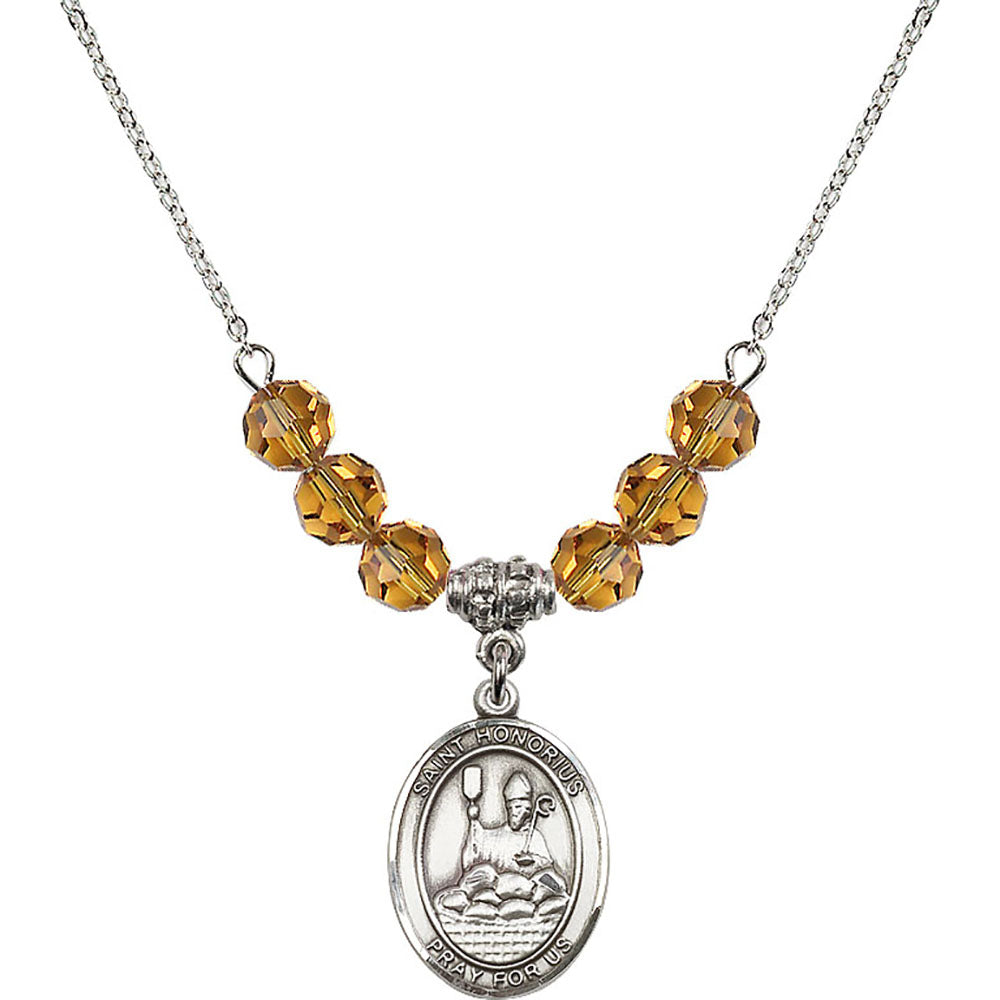 Sterling Silver Saint Honorius of Amiens Birthstone Necklace with Topaz Beads - 8376