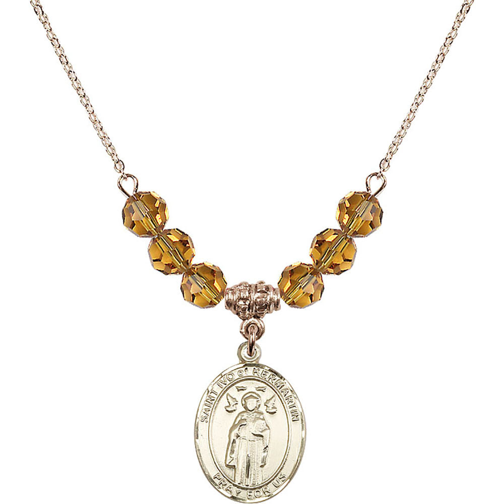 14kt Gold Filled Saint Ivo of Kelmartin Birthstone Necklace with Topaz Beads - 8384