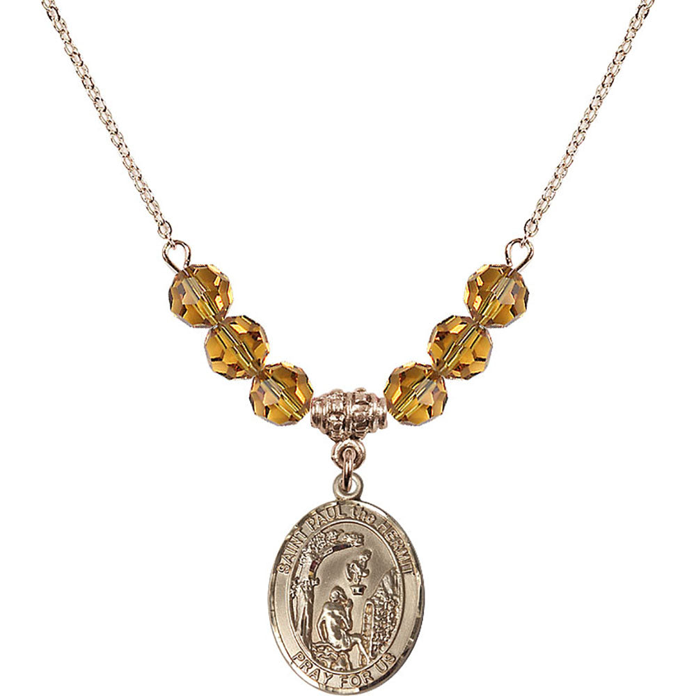 14kt Gold Filled Saint Paul the Hermit Birthstone Necklace with Topaz ...
