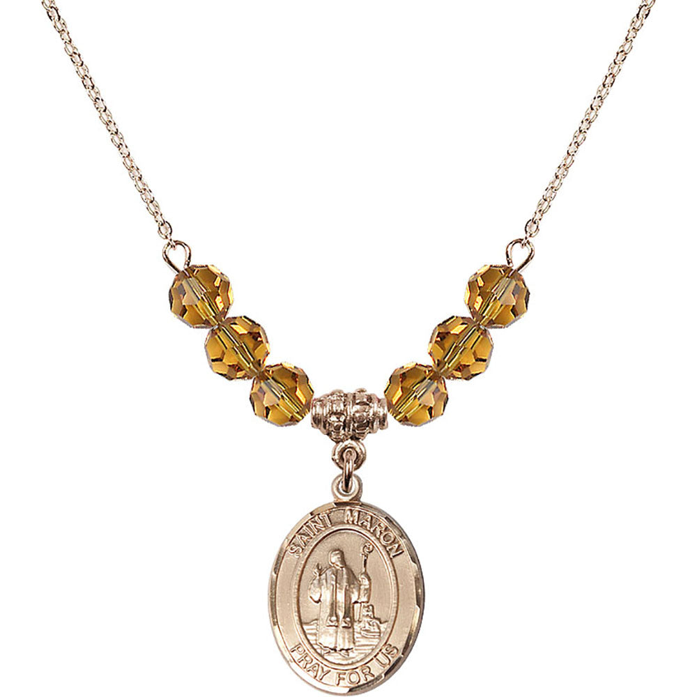 14kt Gold Filled Saint Maron Birthstone Necklace with Topaz Beads - 8417