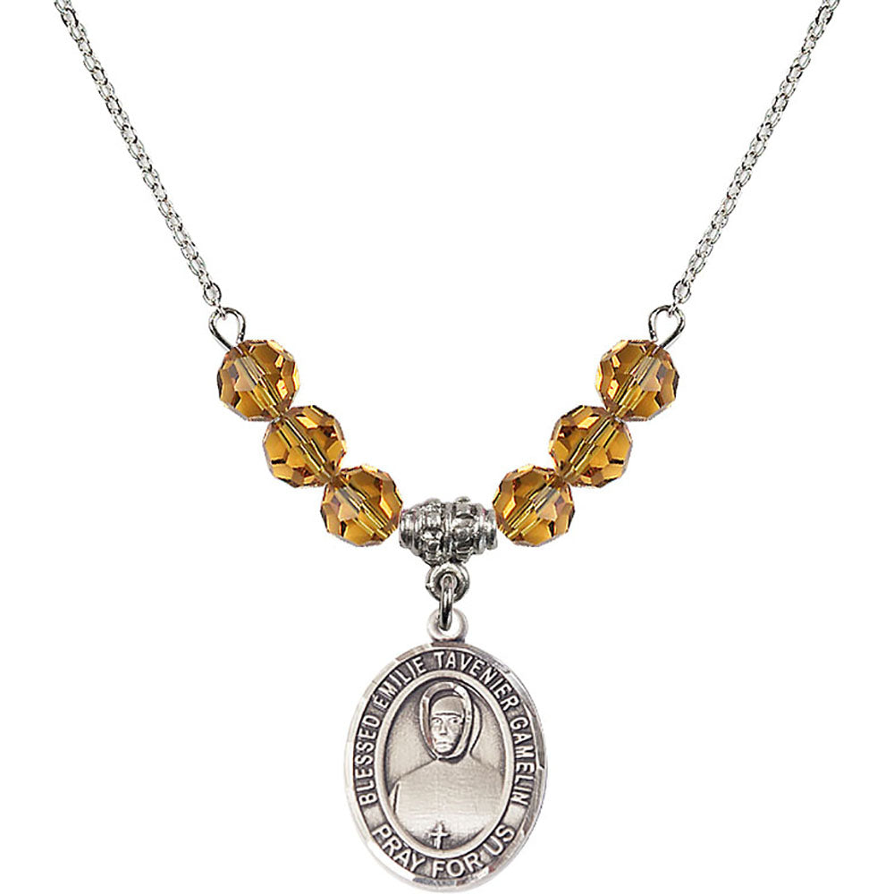 Sterling Silver Blessed Emilie Tavernier Gamelin Birthstone Necklace with Topaz Beads - 8437