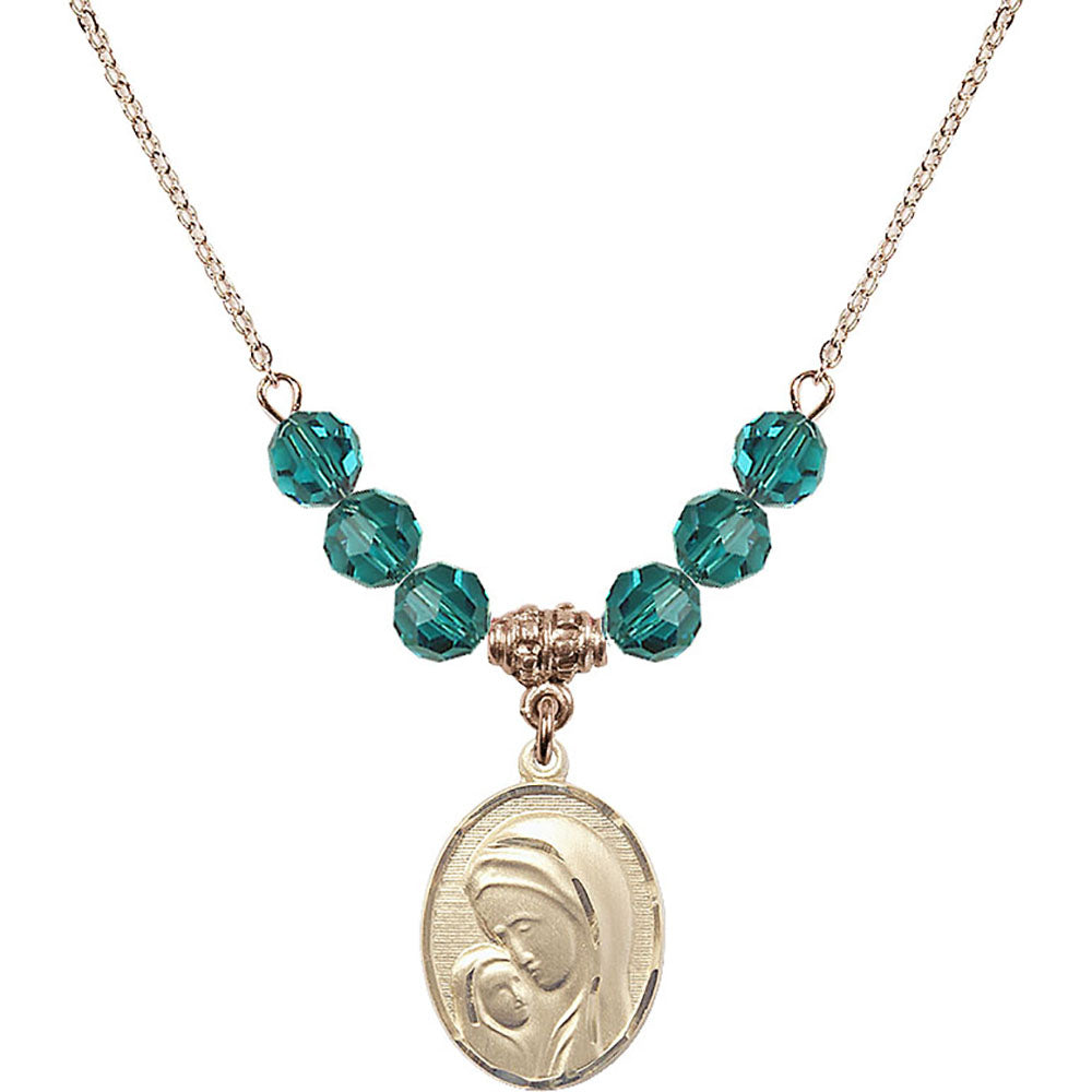 14kt Gold Filled Madonna & Child Birthstone Necklace with Zircon Beads - 0447