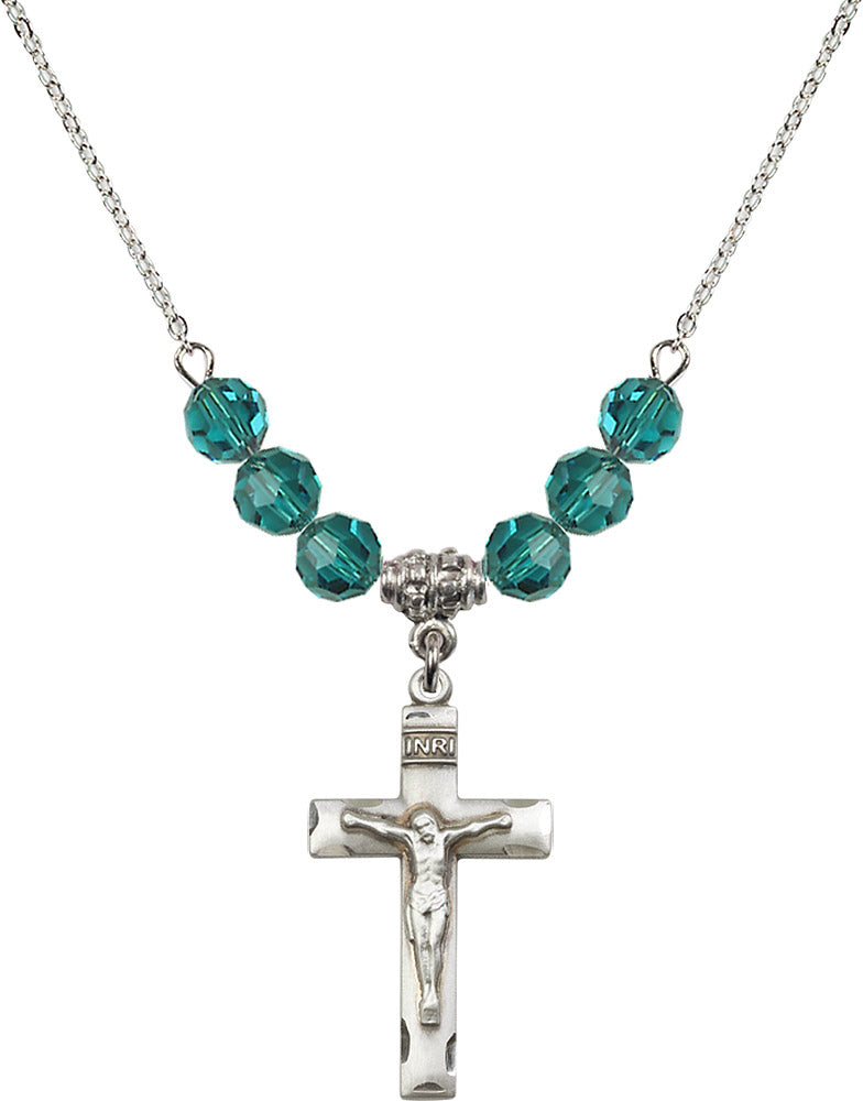 Sterling Silver Crucifix Birthstone Necklace with Zircon Beads - 0624