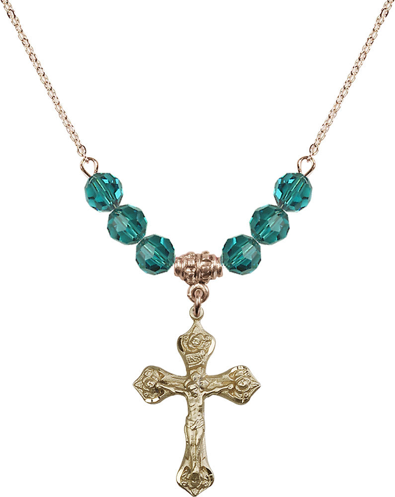 14kt Gold Filled Crucifix Birthstone Necklace with Zircon Beads - 0662