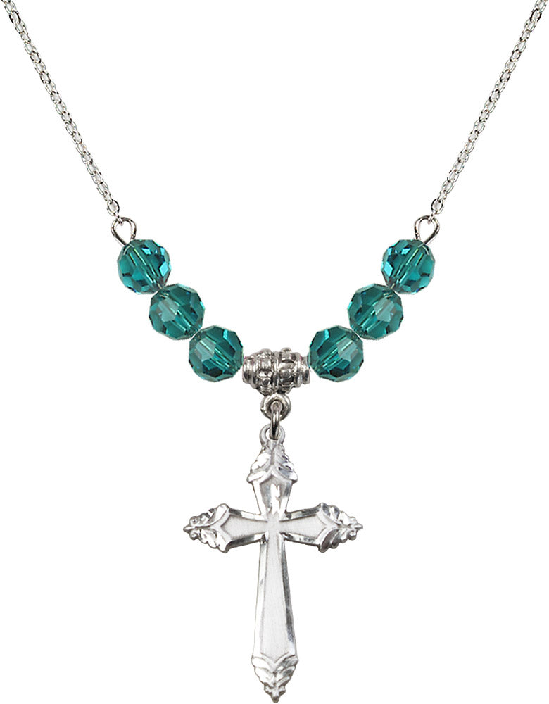 Sterling Silver Cross Birthstone Necklace with Zircon Beads - 0665
